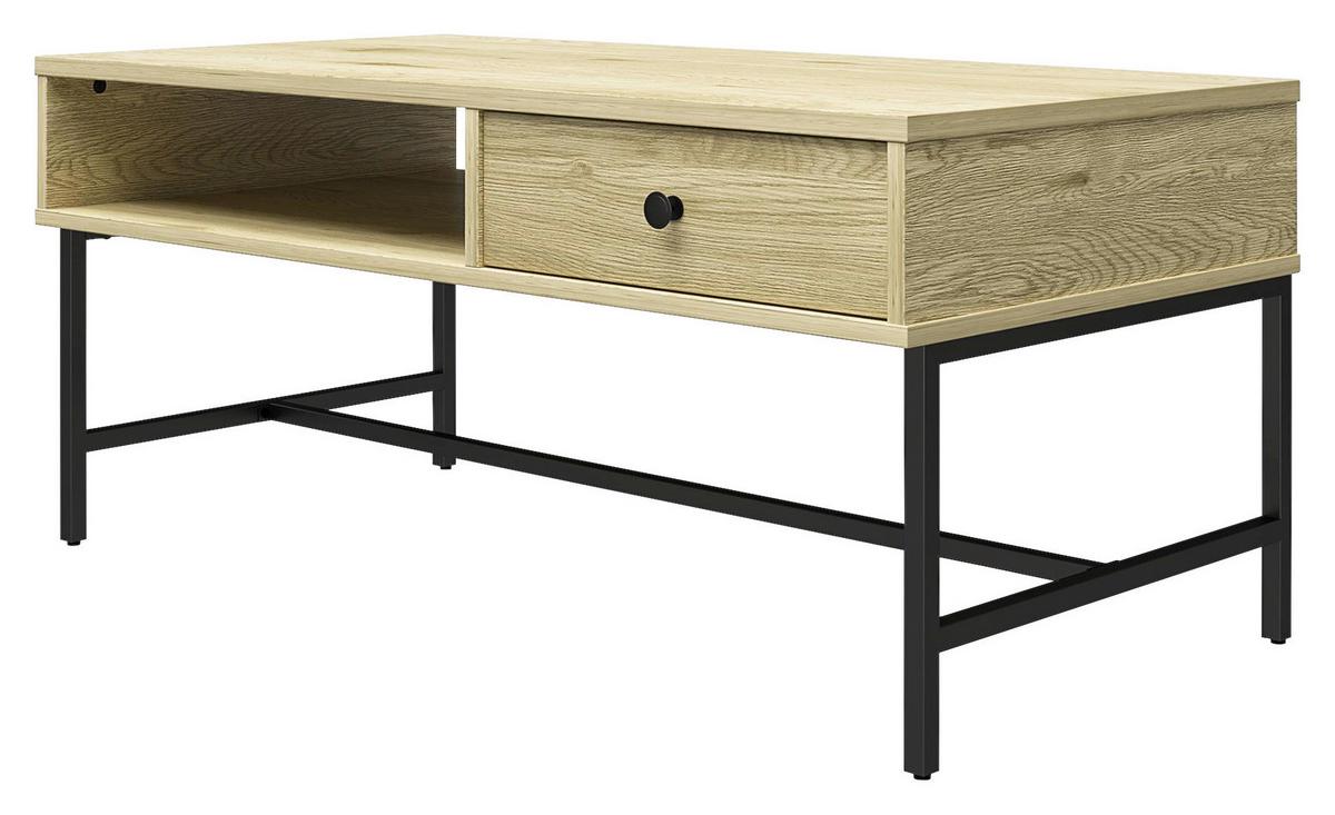 Couchtisch Tamlin Mit Ablagefach Eichefarben - Eichefarben/Schwarz, Design, Holzwerkstoff/Metall (101/45/50cm) - MID.YOU