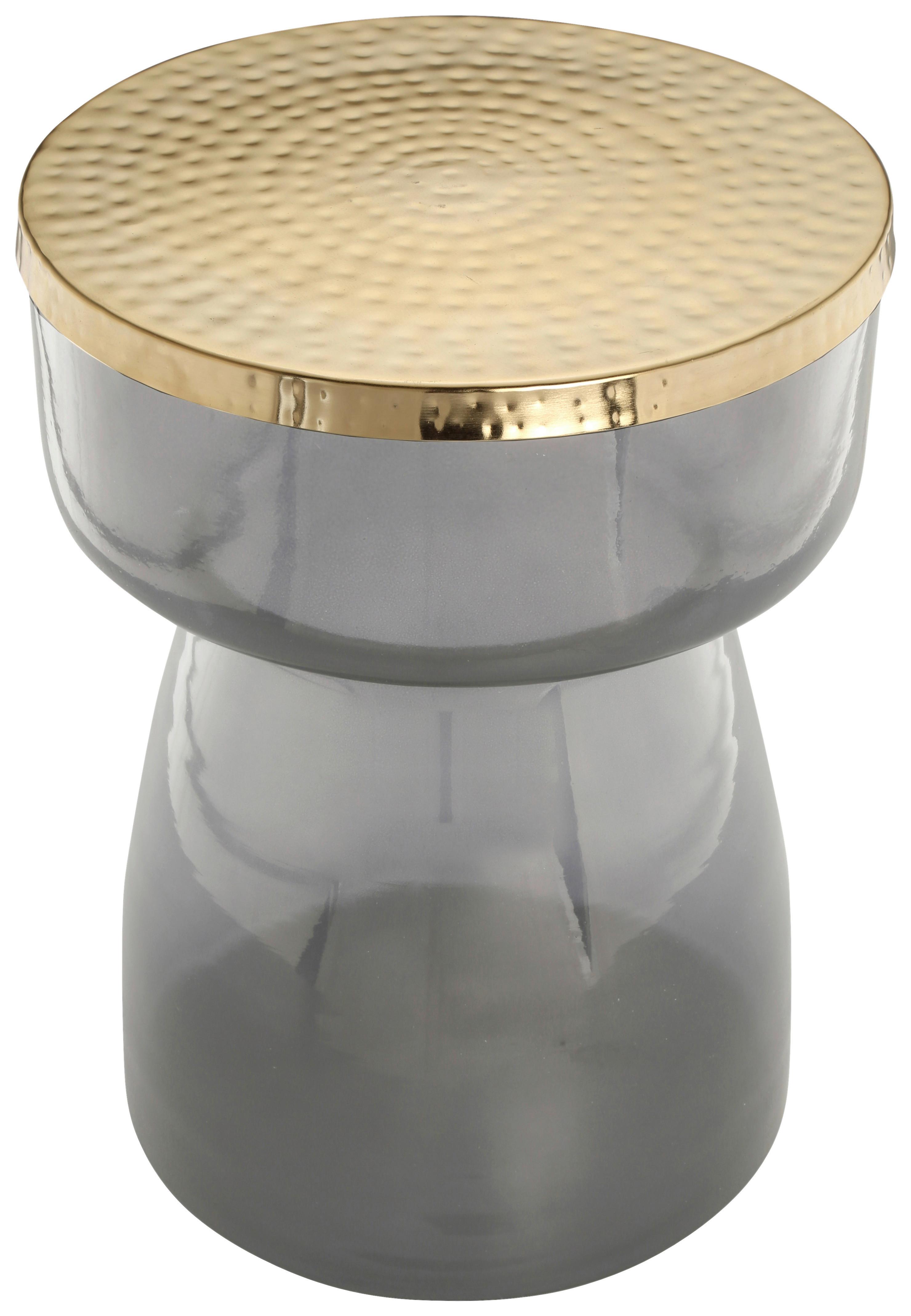 PRÍRUČNÝ STOLÍK ROMAN - sivá/zlatá, Design, kov/sklo (36/48cm) - Kayoom