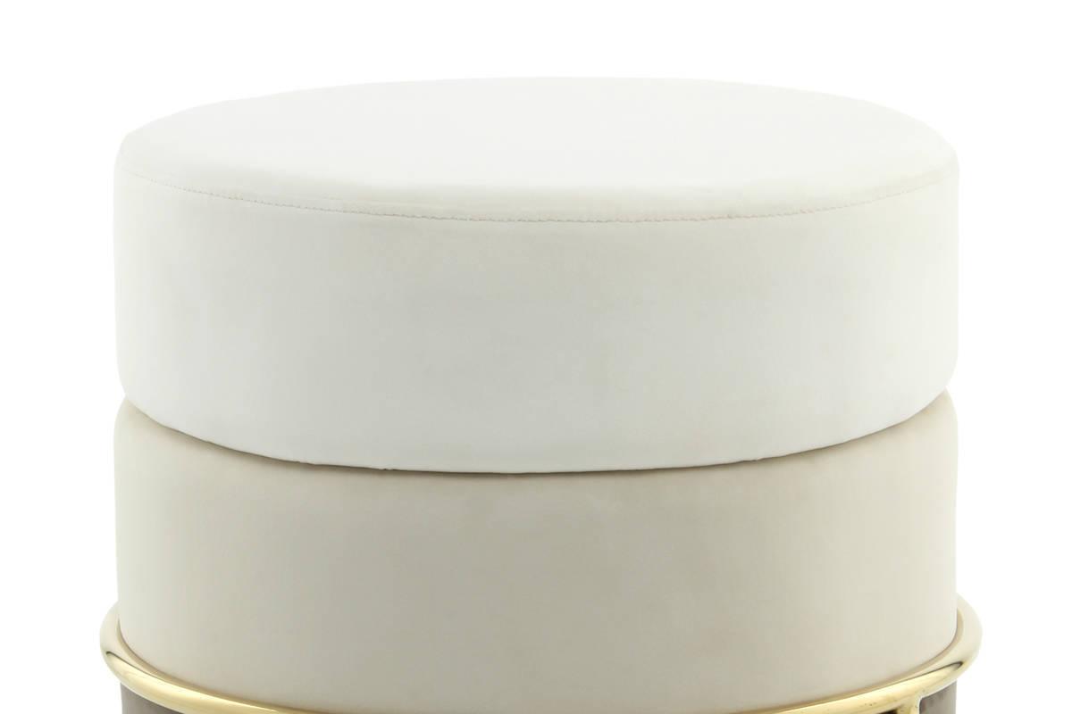 Hocker Pouf Samt Creme H: 46 cm Rund - Goldfarben/Creme, Basics, Holzwerkstoff/Textil (48,5/46/48,5cm) - Kayoom