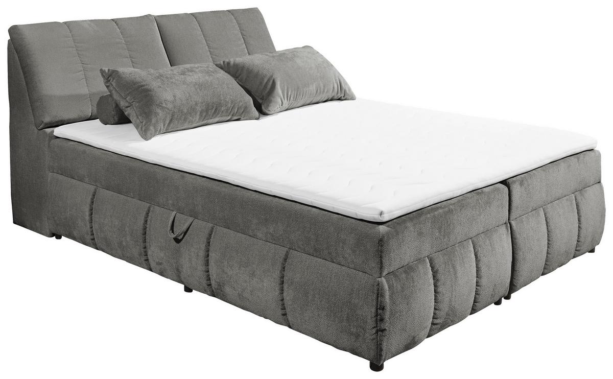 Bocbett Mit Topper+bettkasten 160x200 Cm Valencia - Schwarz/Graphitfarben, MODERN, Holzwerkstoff/Textil (160/200cm) - MID.YOU