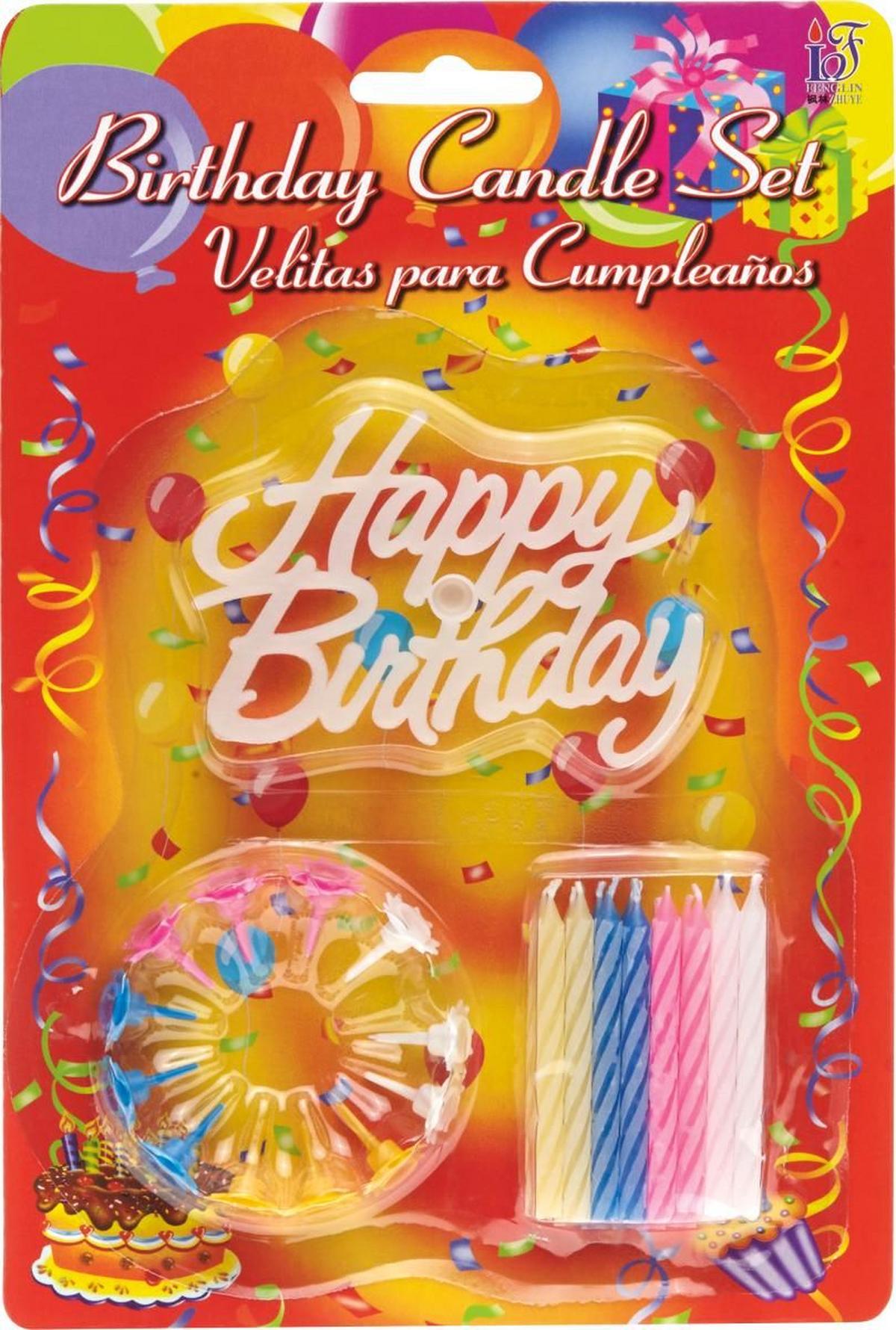 Geburtstagskerzen Happy Birthday 12 Stk. Bienenwachs - Multicolor, KONVENTIONELL (15/23/1cm)