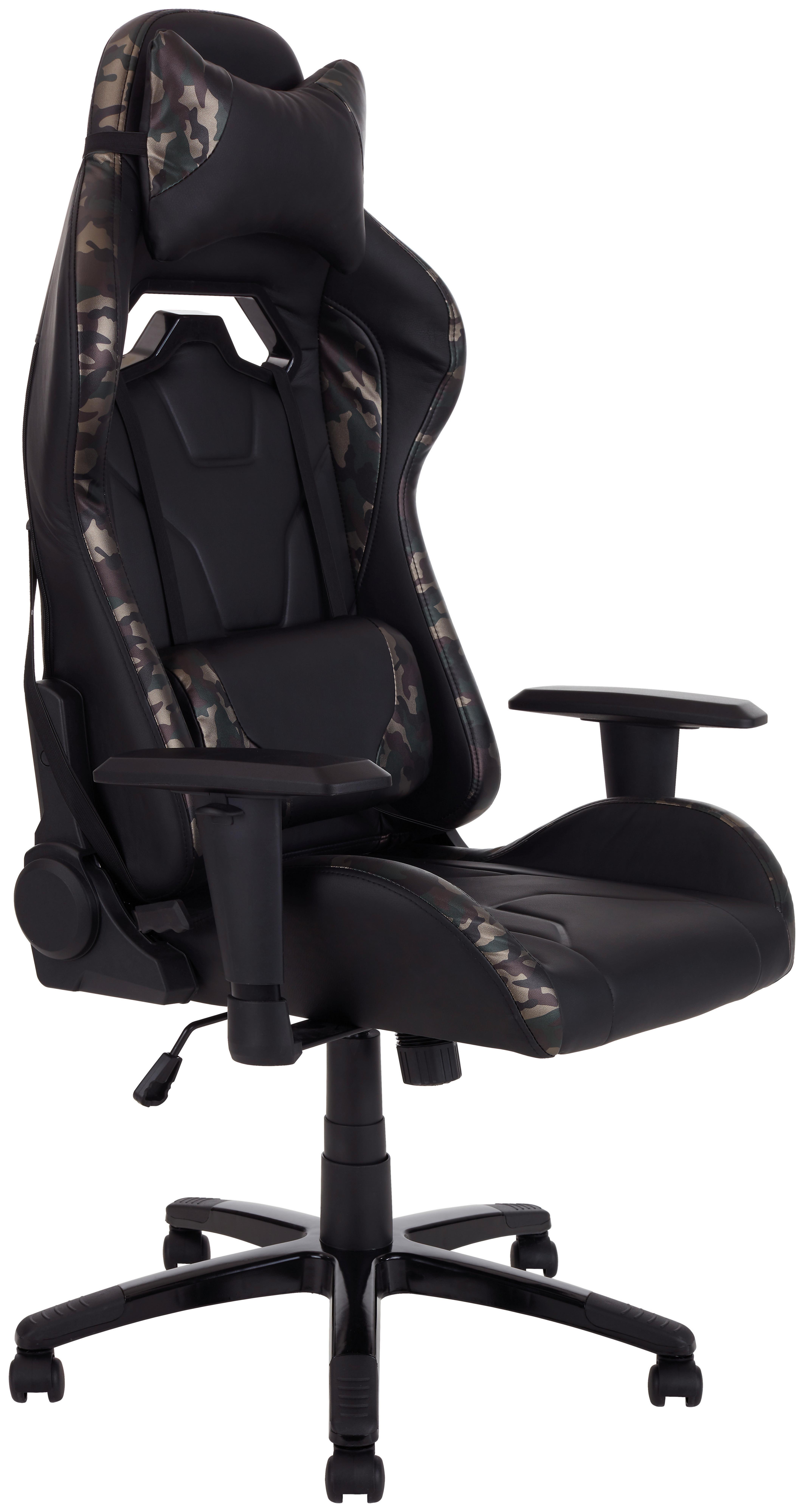Gaming Stuhl Racer Military mit Rückenkissen, Schwarz - Schwarz/Grün, MODERN, Kunststoff/Textil (68/124-134/60cm) - MID.YOU