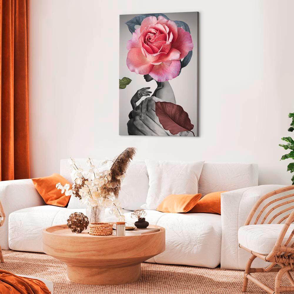 Leinwandbild Rose Braun Pink B: 80 cm - Pink/Braun, Basics, Holz/Textil (80/120/1.2cm) - artgeist