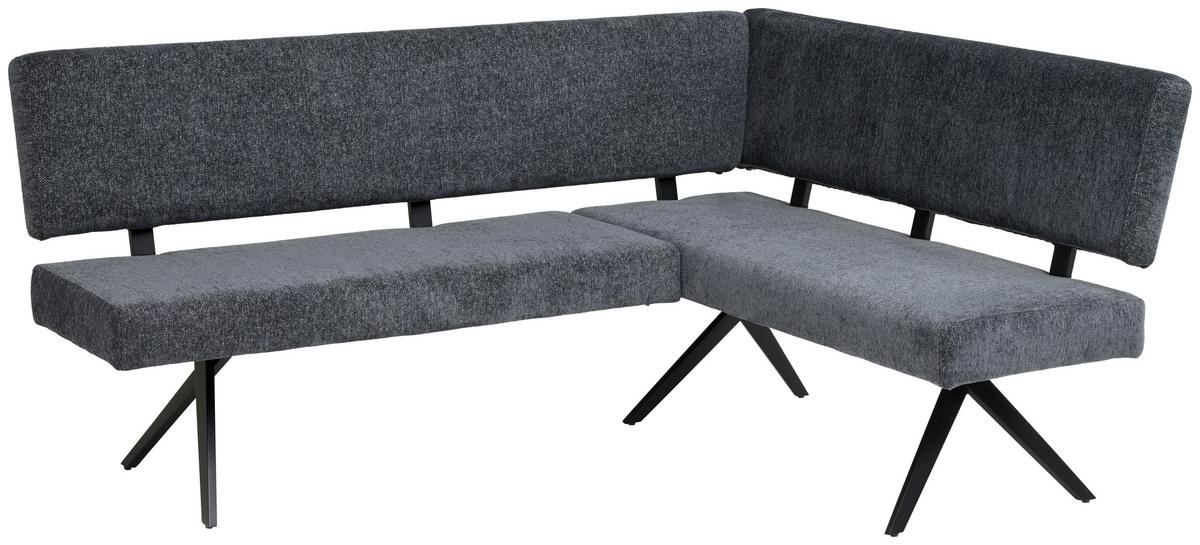 Eckbank Chios Leinenoptik Grau, S: 150x190cm - Dunkelgrau/Schwarz, KONVENTIONELL, Textil/Metall (150/190cm) - MID.YOU