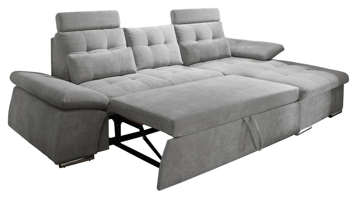 Ecksofa mit Schlaffunktion Nalo Longchair, Webstoff - Silberfarben/Grau, KONVENTIONELL, Holzwerkstoff/Textil (268/170cm) - MID.YOU