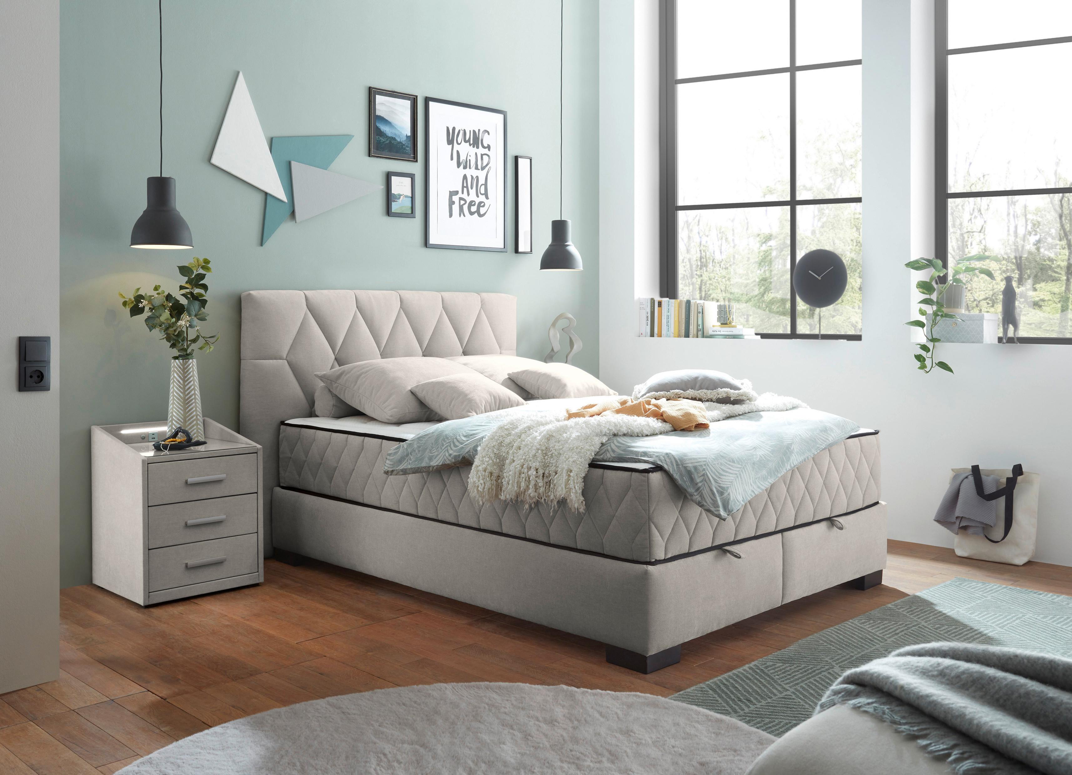 Boxbett Nagol B - Beige/Schwarz, MODERN, Holzwerkstoff/Textil (140/200cm) - MID.YOU
