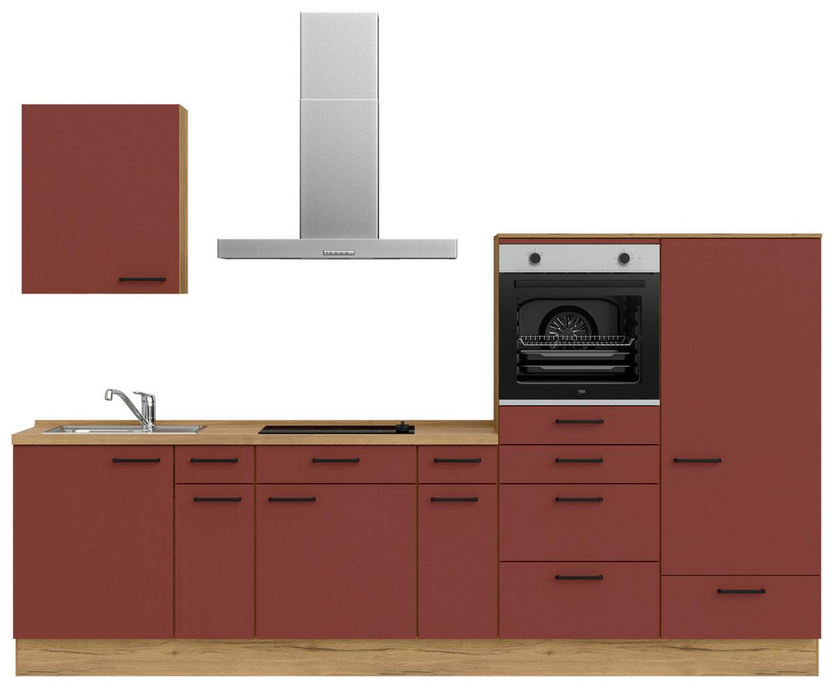 Küchenleerblock Easytouch Low-Line, L4 Rechts - Eichefarben/Rot, MODERN, Holzwerkstoff (300cm) - Nobilia