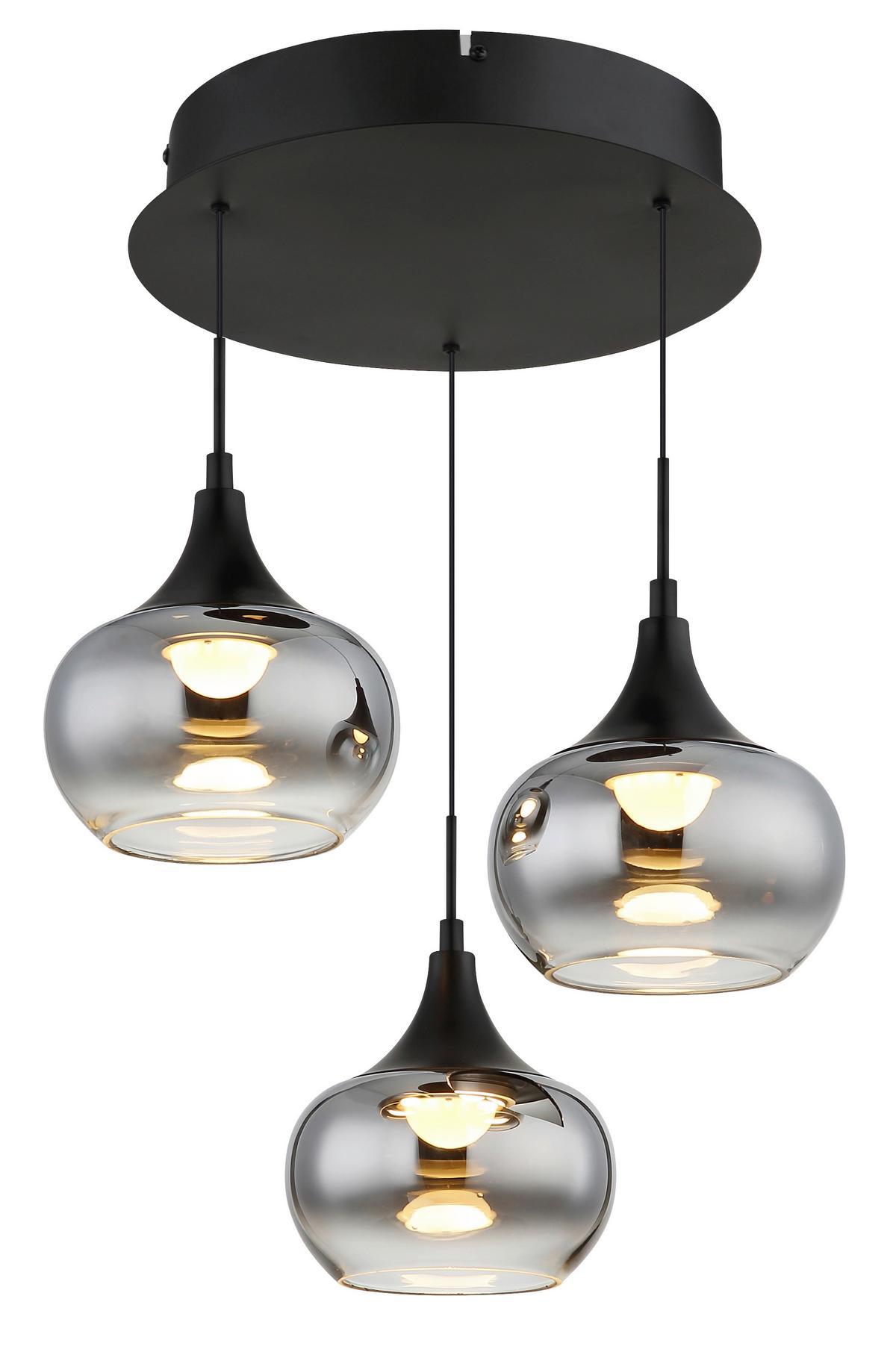 Hängeleuchte Lui Rauchglas, DxH: ca. 37x150 cm - Klar/Schwarz, Design, Glas/Kunststoff (37/150cm) - Globo