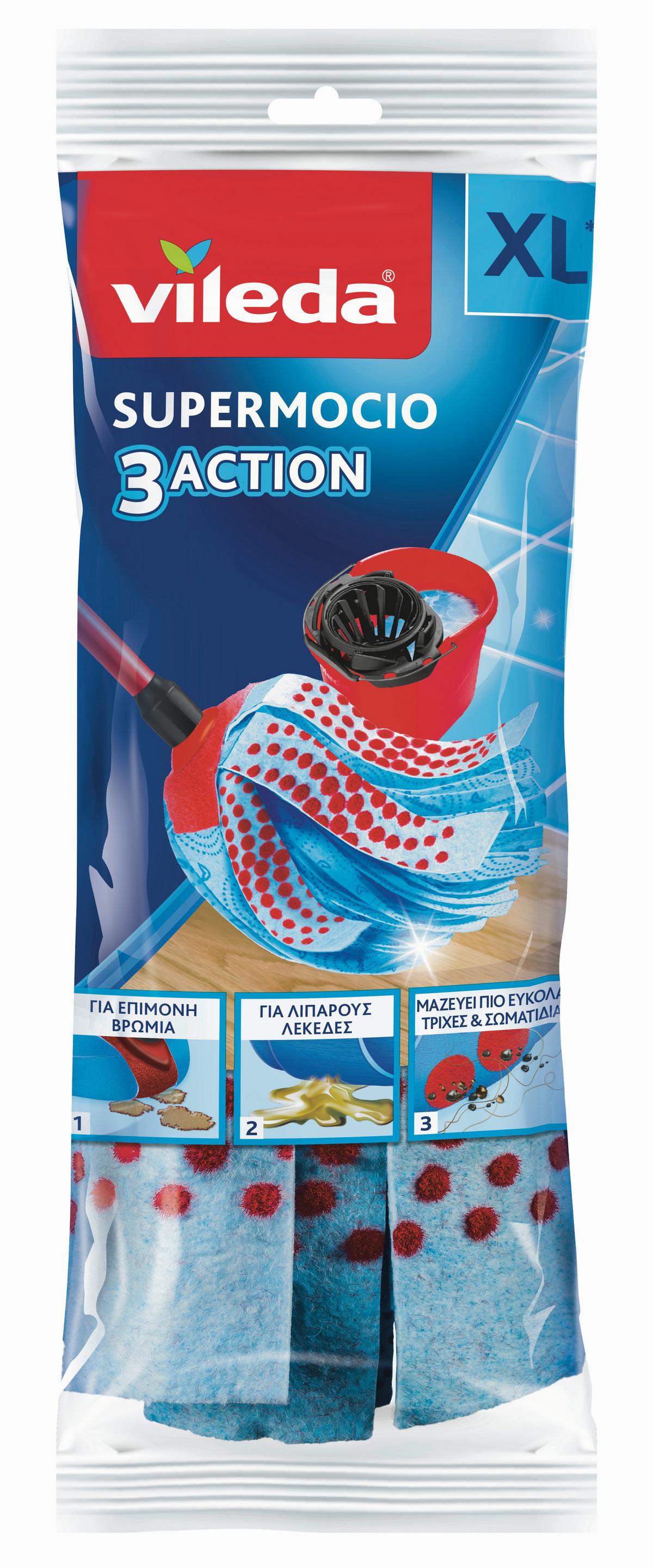 Ersatzmopp Supermocio 3action Xl - Blau, Basics, Textil (15/7/37cm) - Vileda