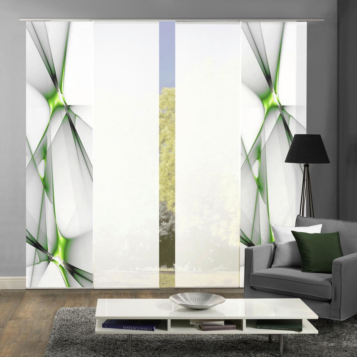 Flächenvorhang 4-Tlg. Franklin B: 60 cm, Hellgrün/Weiß - Hellgrün, Basics, Textil (60/245cm)