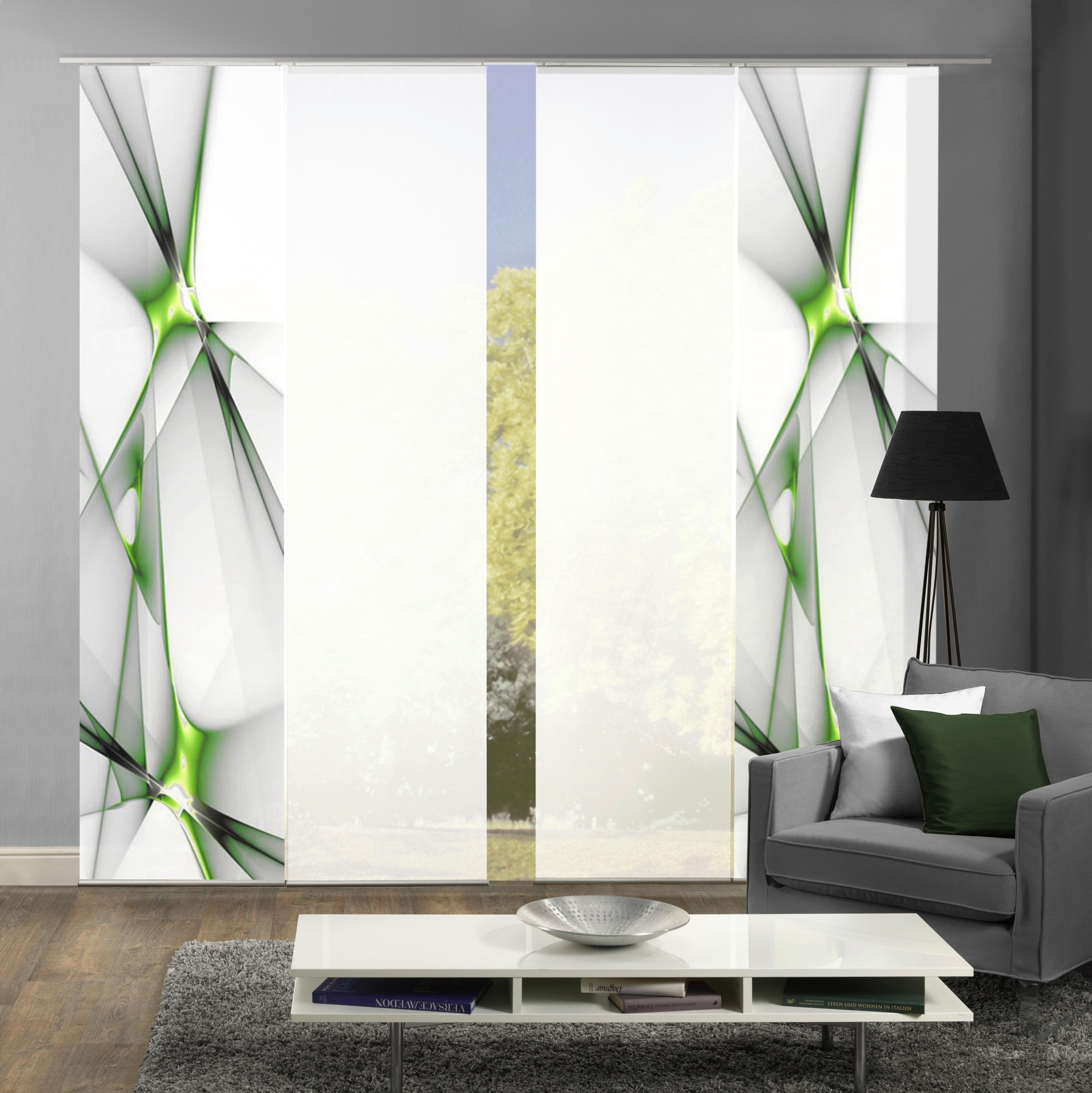 Flächenvorhang 4--Teilig. Franklin B: 60 cm, Hellgrün/Weiß