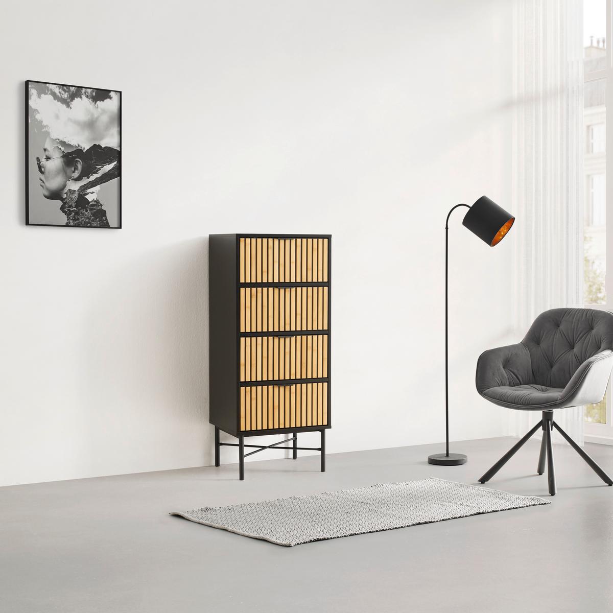 KOMODA MADRID -EXKLUSIV- - černá/přírodní barvy, Moderní, kov/dřevo (48/114/40cm) - Mömax