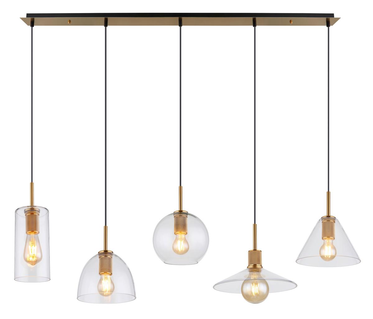 Hängeleuchte H: 120 Cm 5-Flammig,leuchtmittel Wählbar - Klar/Messingfarben, Design, Glas/Metall (137/28cm) - Globo