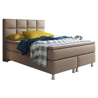 Boxspringbett Lederlook 140x210 Miami - Silberfarben/Cappuccino, KONVENTIONELL, Leder/Textil (140/115/210cm) - MID.YOU