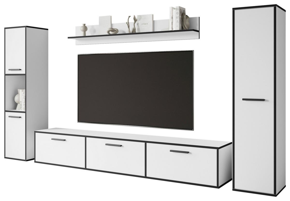 Wohnwand 4 -Teilig. Bogota XL Weiß, Graphitfarben - Schwarz/Graphitfarben, Basics, Holzwerkstoff (240/130/31cm) - P & B