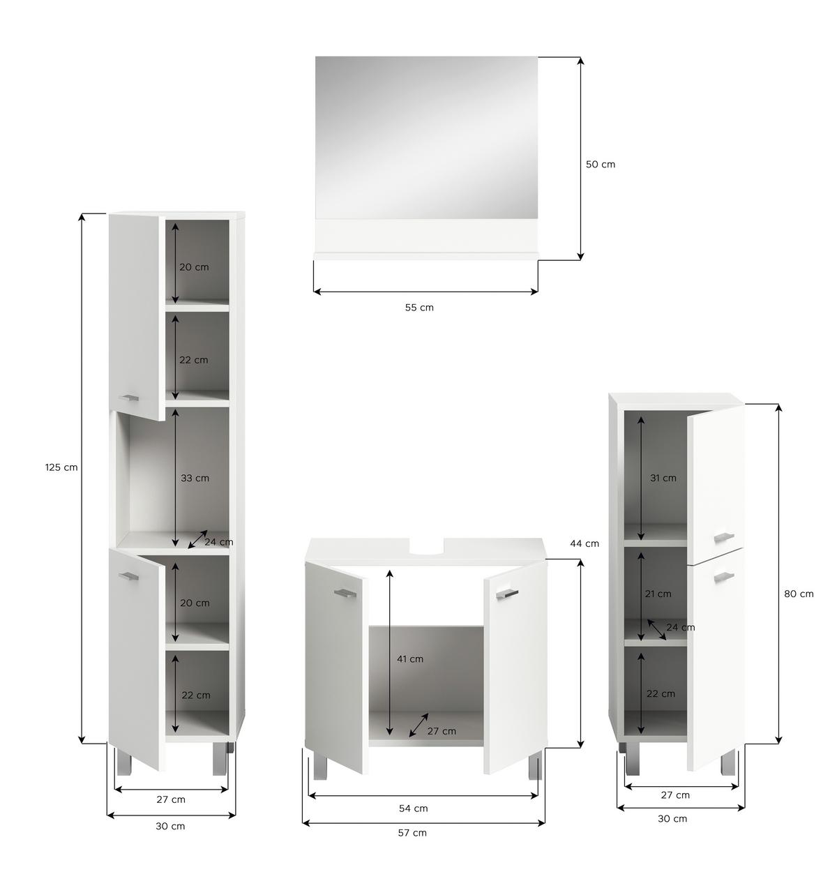 Badezimmer Boston Weiß B: 117 Cm - Silberfarben/Weiß, MODERN, Glas/Holzwerkstoff (117cm) - MID.YOU