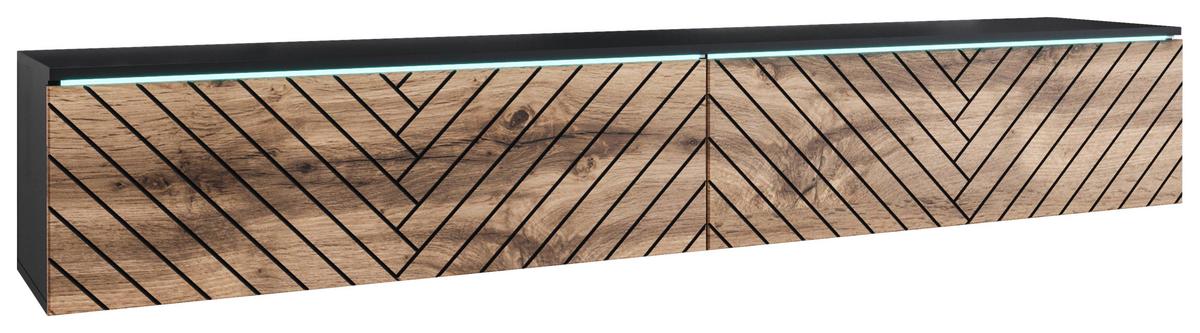 Nízká komoda s LED osvětlením 180cm - šedá/černá, Basics, kompozitní dřevo/plast (180/30/33cm) - P & B