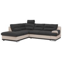 Ecksofa mit Schlaffunktion & Bk, Seaside Schwarz/Sandfarben - Sandfarben/Chromfarben, KONVENTIONELL, Textil (217/264cm) - MID.YOU