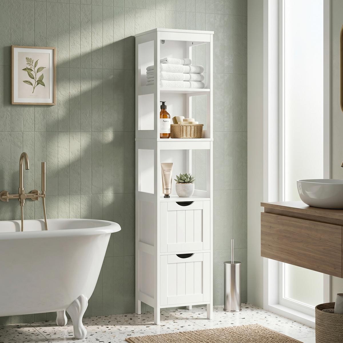 Badezimmerregal BxH 30x141,5 cm - Weiß, Trend, Holzwerkstoff (30/141.5/30cm) - MID.YOU