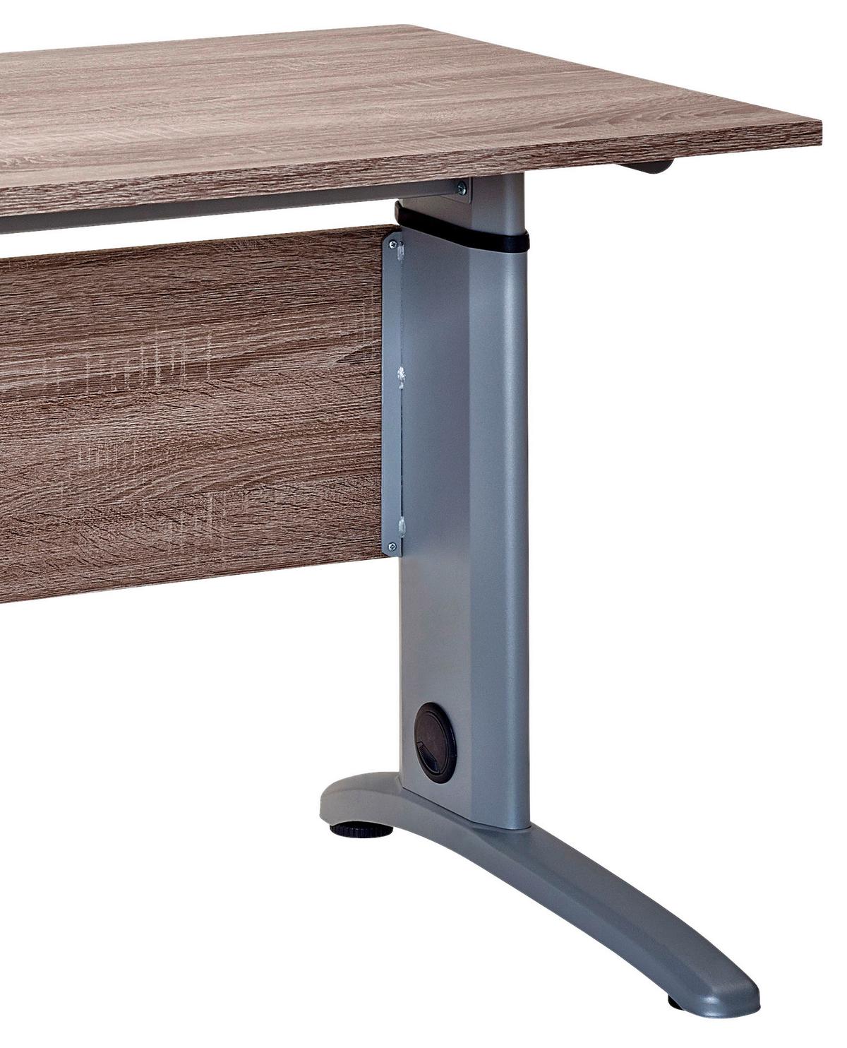 Schreibtisch höhenverstellbar B 140cm Serie 1210, Trüffel - Eichefarben/Silberfarben, Basics, Holzwerkstoff/Metall (140/65/91-109,5cm) - MID.YOU