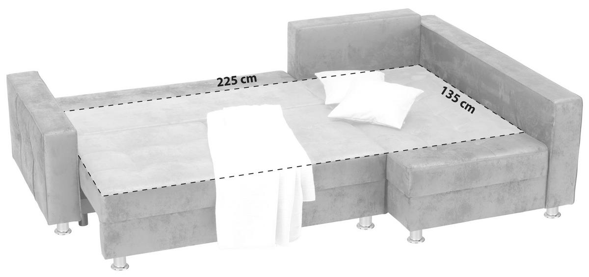Ecksofa Mit Schlaffunktion + Bettkasten Francesco Grau - Chromfarben/Dunkelgrau, MODERN, Textil (266/167cm) - Livetastic