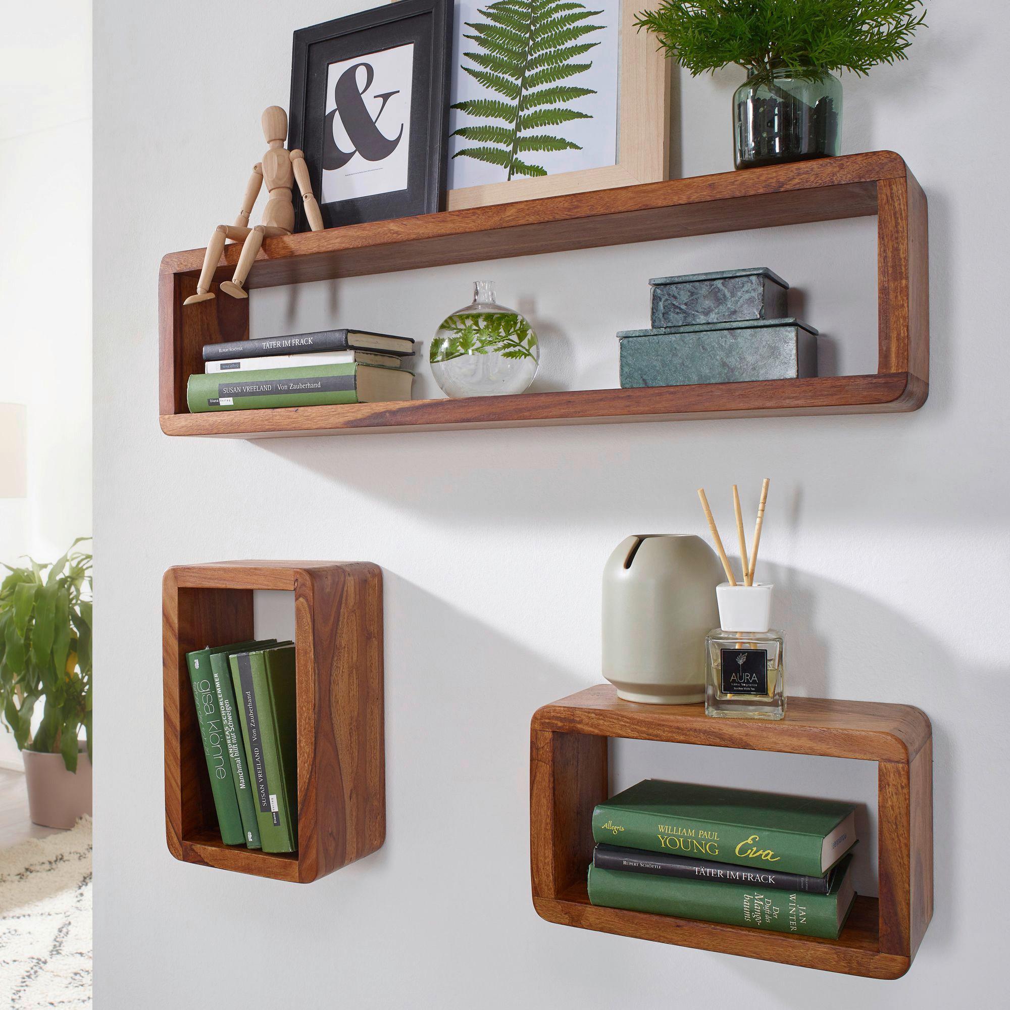 Wandregalset Boha B: 80 cm Sheeshamholz - Sheeshamfarben, MODERN, Holz (80/20/15cm) - MID.YOU