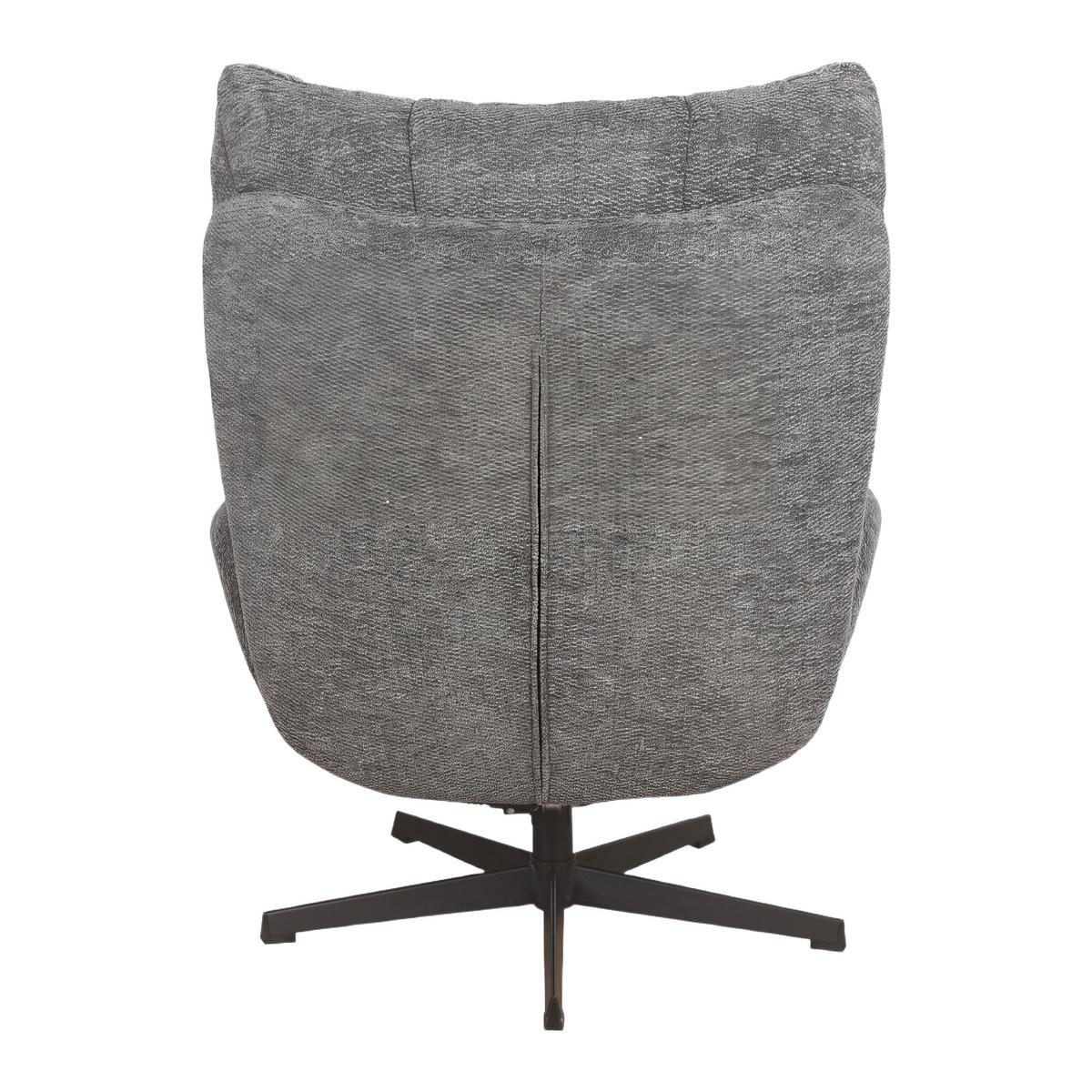 Relaxační křeslo HOUSTON, tm.šedá žinylka, s taburetem - černá/tmavě šedá, Moderní, kov/textil (76/101/87cm)