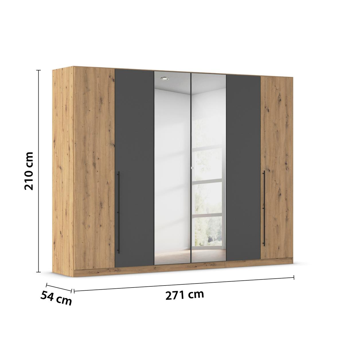 Kleiderschrank Safari mit Spiegel B: 271 cm - Eiche Artisan/Grau, KONVENTIONELL, Holzwerkstoff (271/210/54cm)