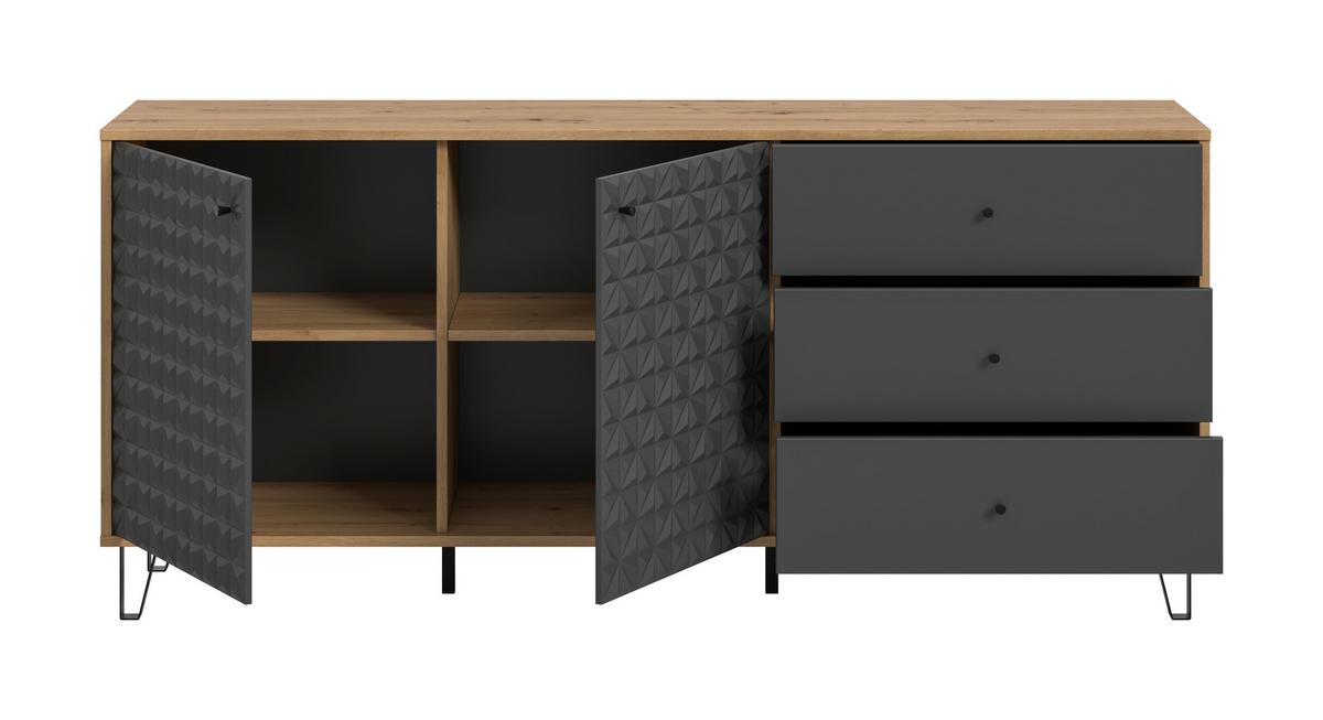 Sideboard Prisma Anthrazit/eiche B: 170 Cm - Anthrazit/Schwarz, Design, Holzwerkstoff (170/76/40cm) - Livetastic