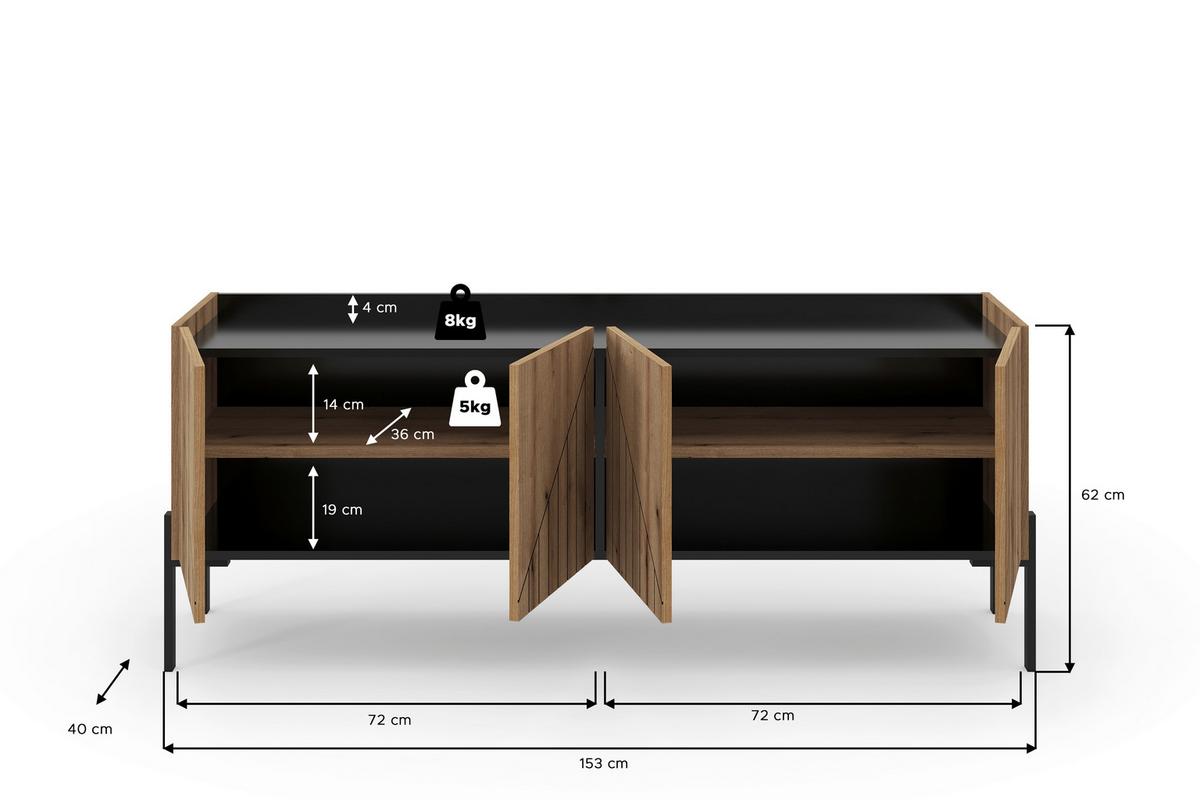 Lowboard Neo Schwarz /Eiche dunkel Dekor B: 155cm - Eiche dunkel/Schwarz, Design, Holzwerkstoff (155/62/40cm) - Livetastic