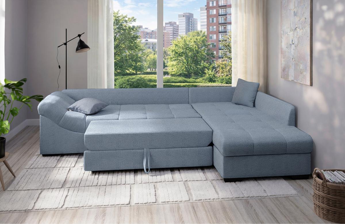 Eckschlafsofa Alvito Hellblau S: 298x202 Cm - Schwarz/Hellblau, MODERN, Textil (298/202cm) - MID.YOU