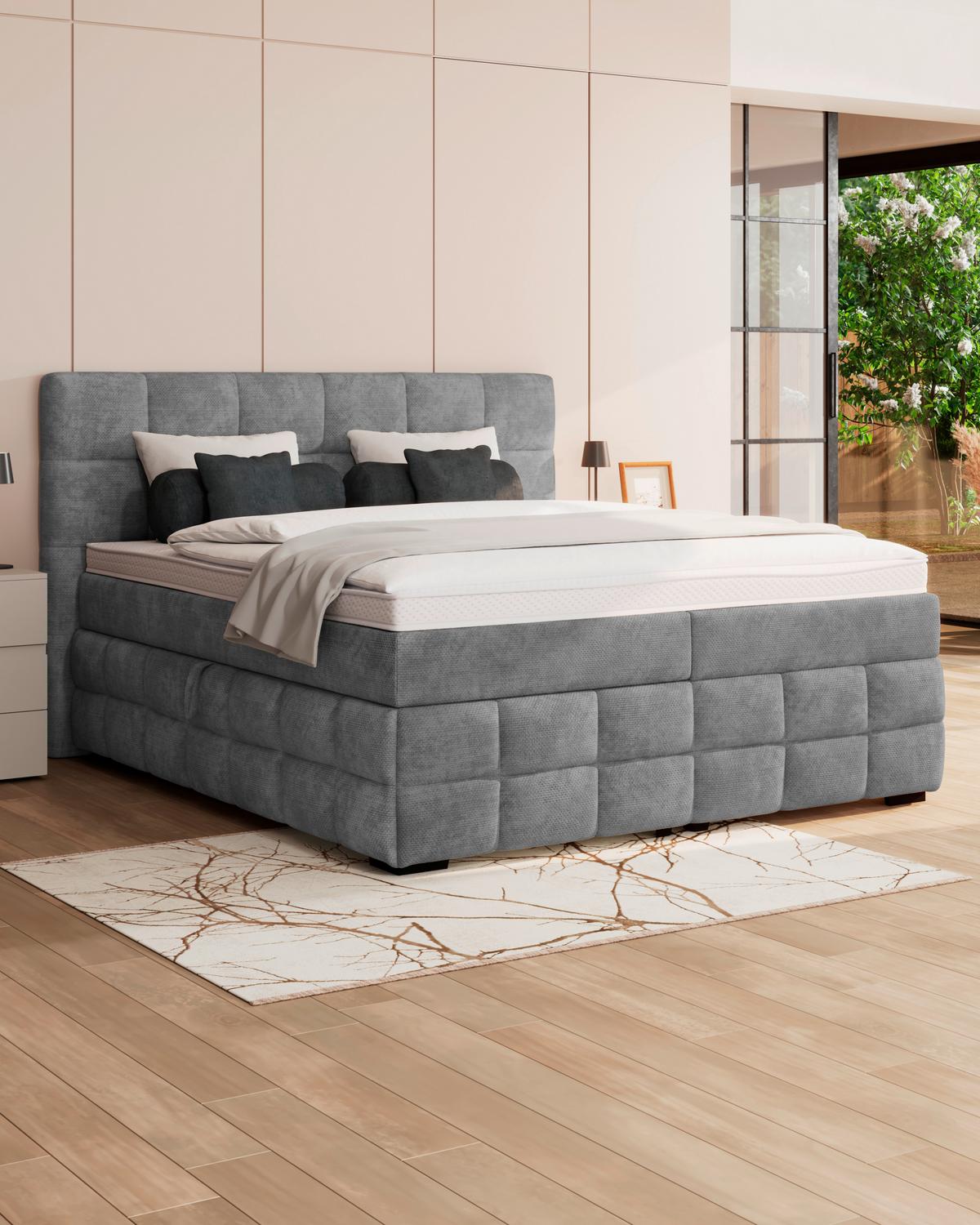 Čalouněná postel VEGA 180x200 cm, šedá - šedá/černá, Trend, dřevo/textil (180/200cm)