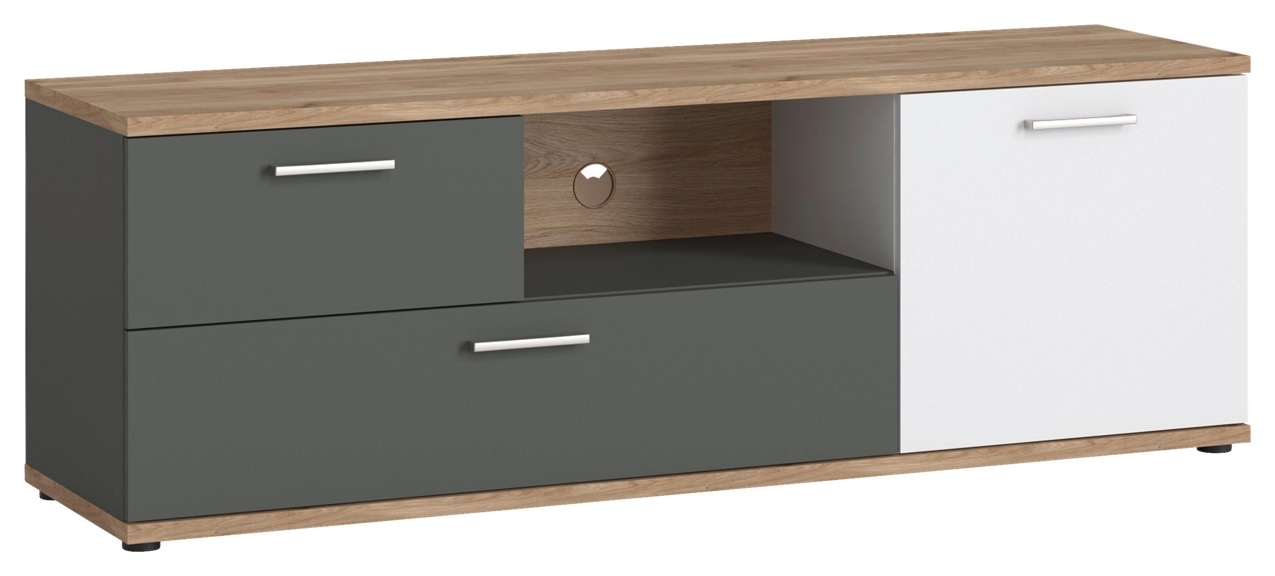 Komoda pod televizi TWENTY dekor bílá/grafit/dub - bílá/barvy dubu, Moderní, kompozitní dřevo/plast (150/50,8/40cm) - Modern Living