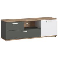 Komoda pod televizi TWENTY dekor bílá/grafit/dub - bílá/barvy dubu, Moderní, kompozitní dřevo/plast (150/50,8/40cm) - Modern Living