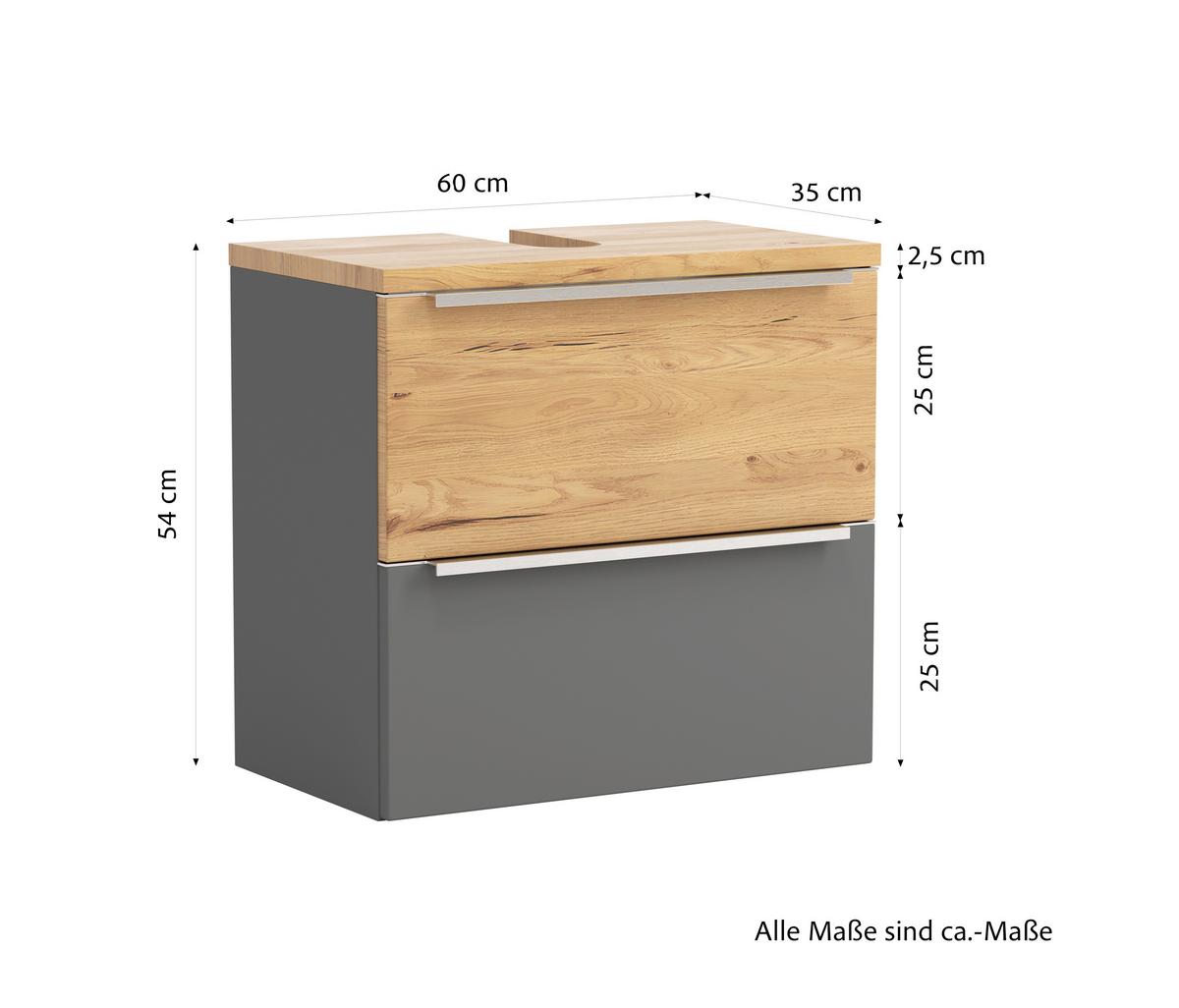 WASCHBECKENUNTERSCHRANK Verona Grau/Wildeiche B: 60cm - Wildeiche/Grau, Trend, Holzwerkstoff (60/54/35cm) - Held