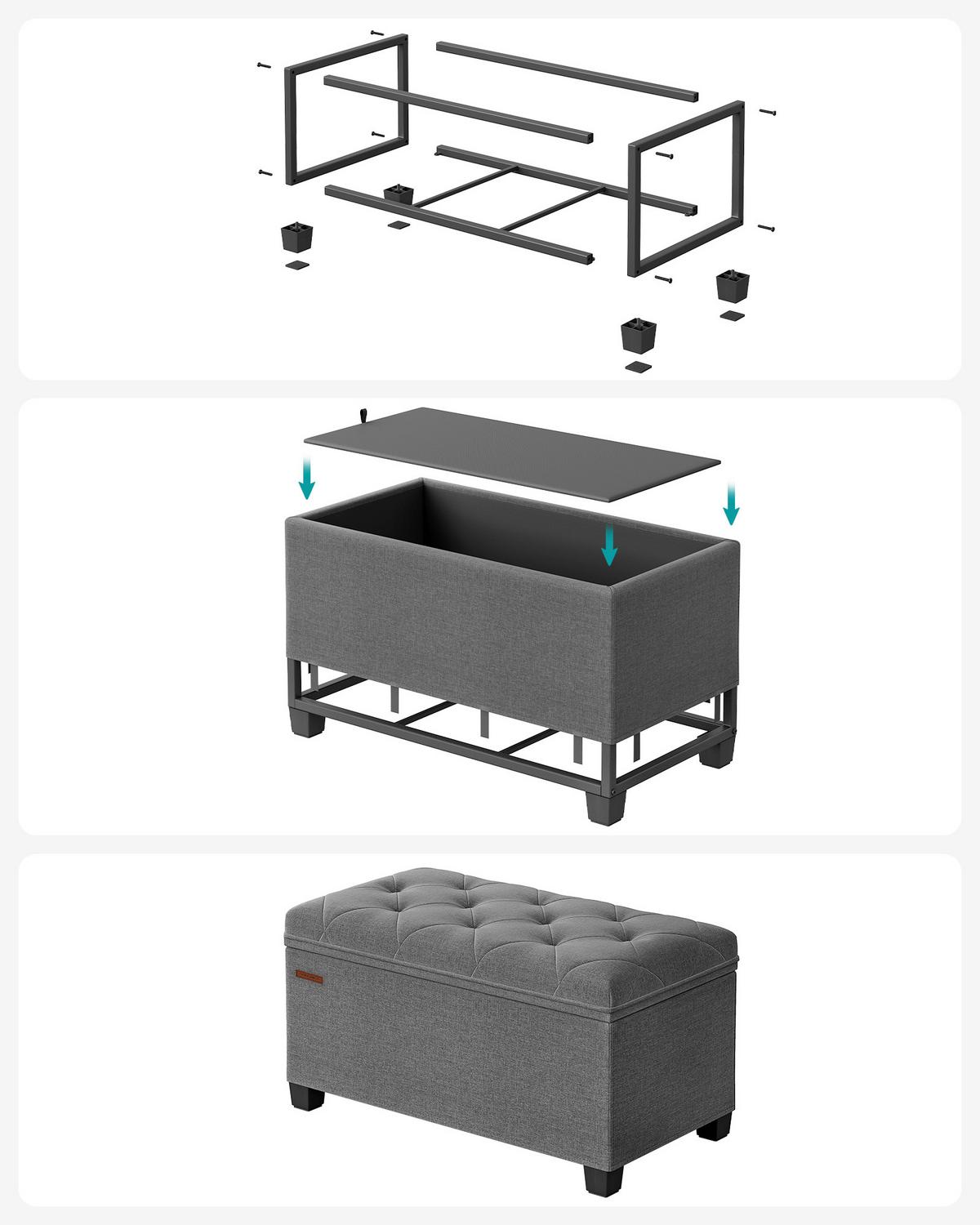 Sitzbox Dunkelgrau B: 76cm - Dunkelgrau/Schwarz, Basics, Holzwerkstoff/Textil (76/40/40cm)
