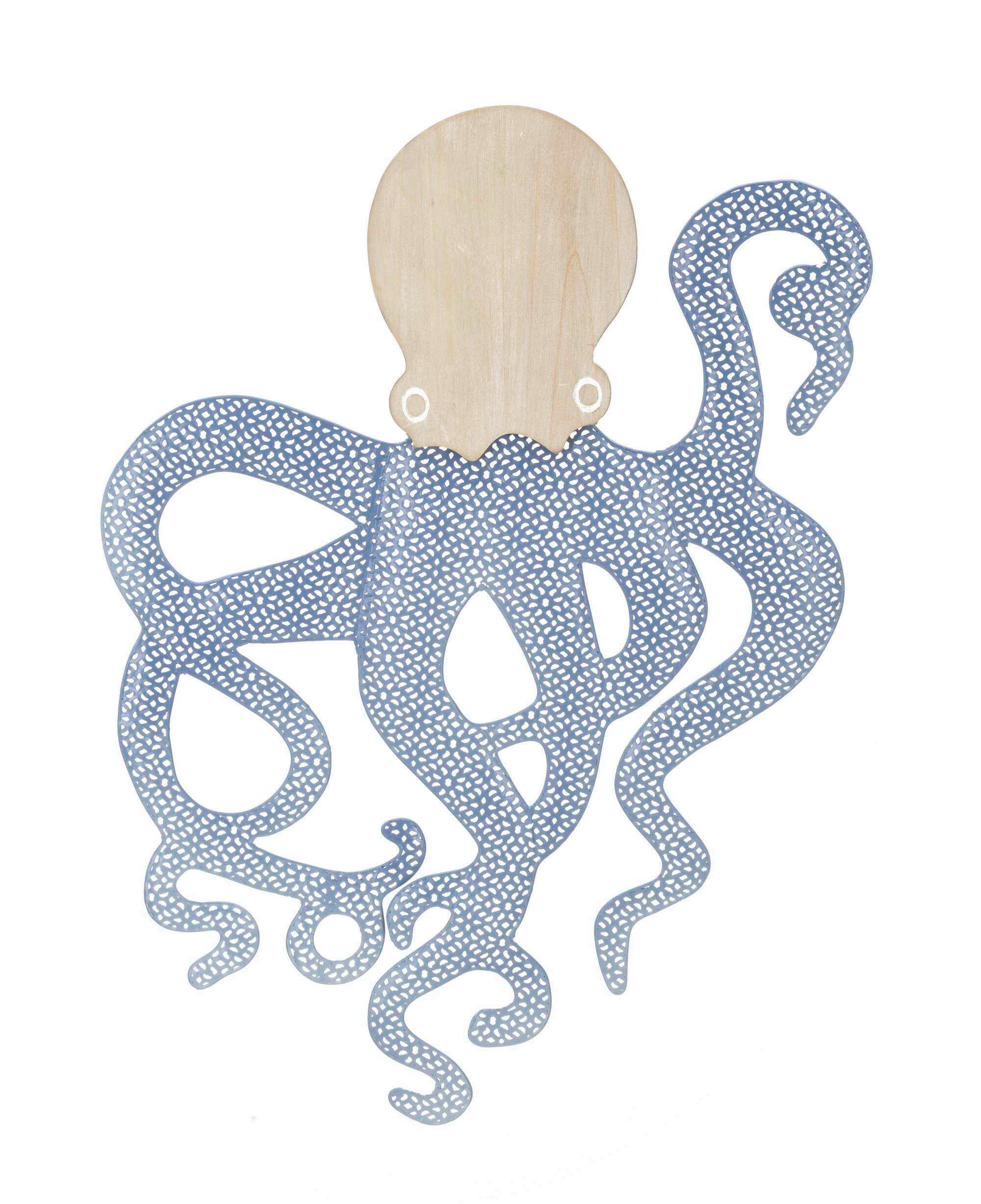 Wanddeko Octopus Blau B: 57 cm - Blau, Basics, Holzwerkstoff/Metall (57/41/1.5cm)