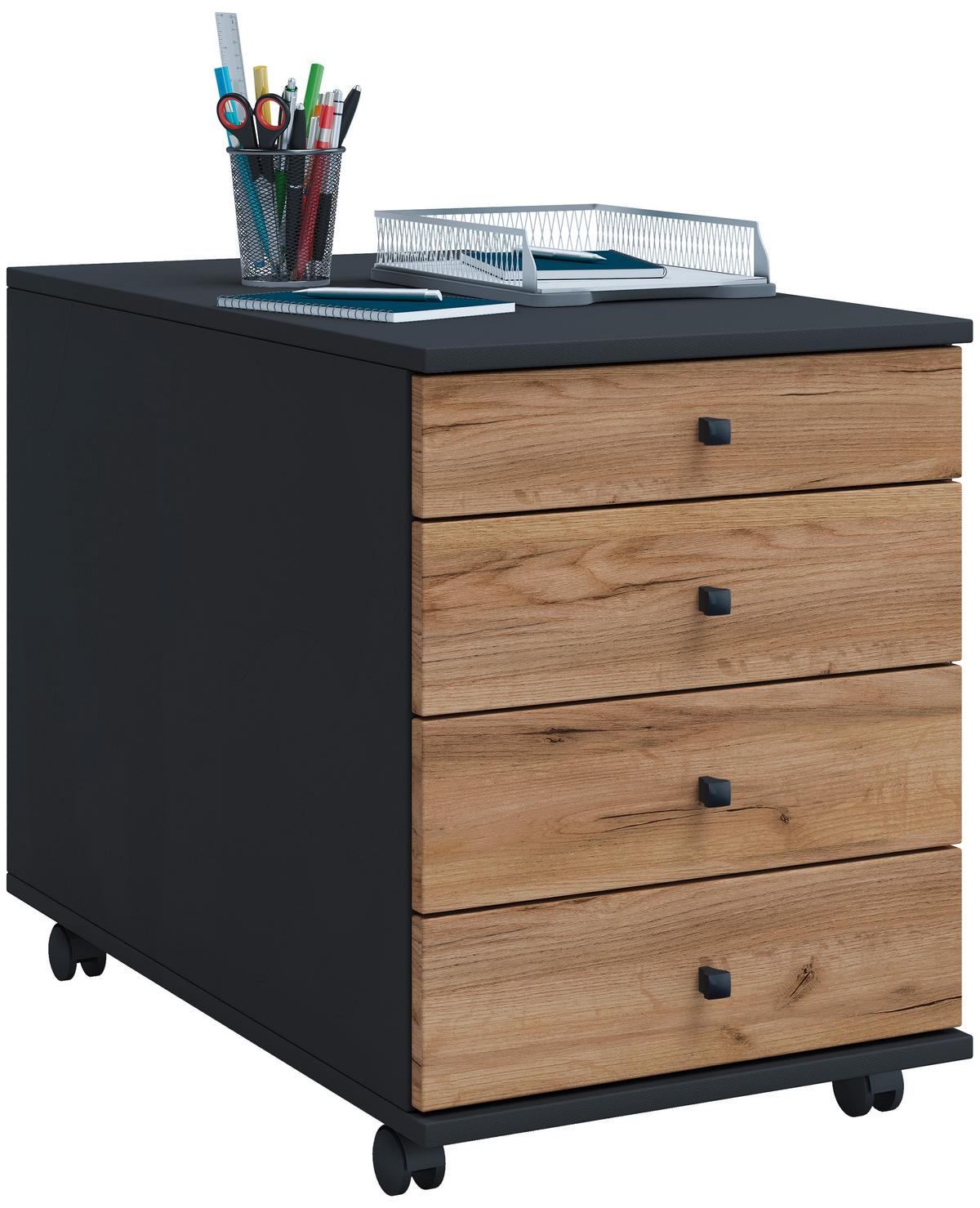 Rollcontainer Lona Anthrazit Honigeiche Dekor - Honigeiche/Anthrazit, Design, Holzwerkstoff/Kunststoff (42/57/75cm) - MID.YOU