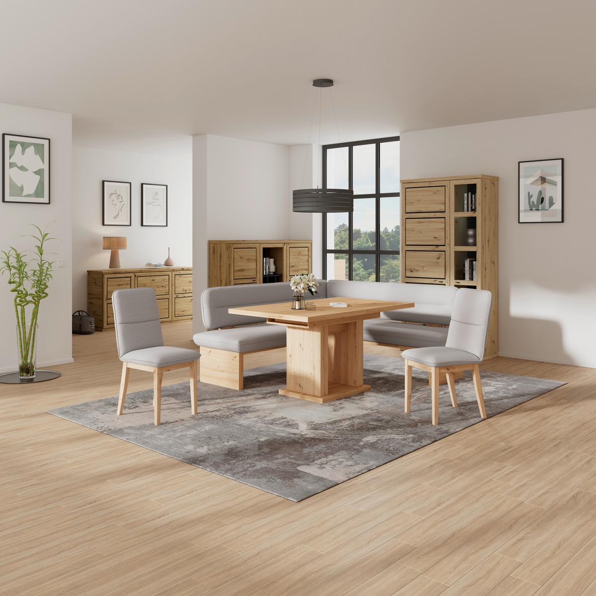 Eckbank Beluna Ii Webstoff Hellgrau, B: 212cm - Eichefarben/Hellgrau, KONVENTIONELL, Holz/Textil (212/170cm) - James Wood
