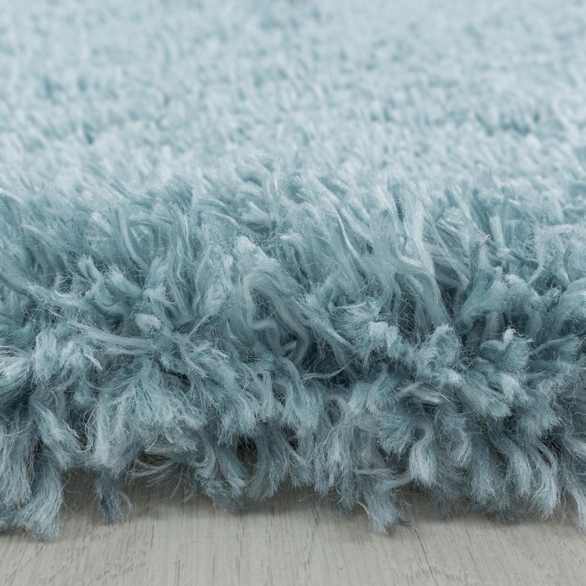 Hochflor Teppich Blau Naturfaser Fluffy Ø 80 cm - Blau, Basics, Textil (80cm)