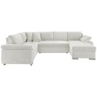 Wohnlandschaft mit Schlaffunktion, Mikrofaser - Chromfarben/Creme, KONVENTIONELL, Textil (219/305/157cm) - Livetastic