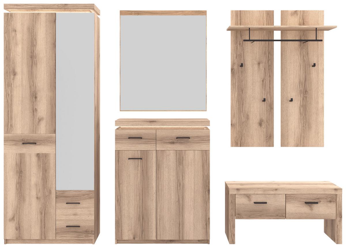 Skříň do předsíně VANCOUVER - barvy dubu/antracitová, Moderní, kov/kompozitní dřevo (75/198/38cm)