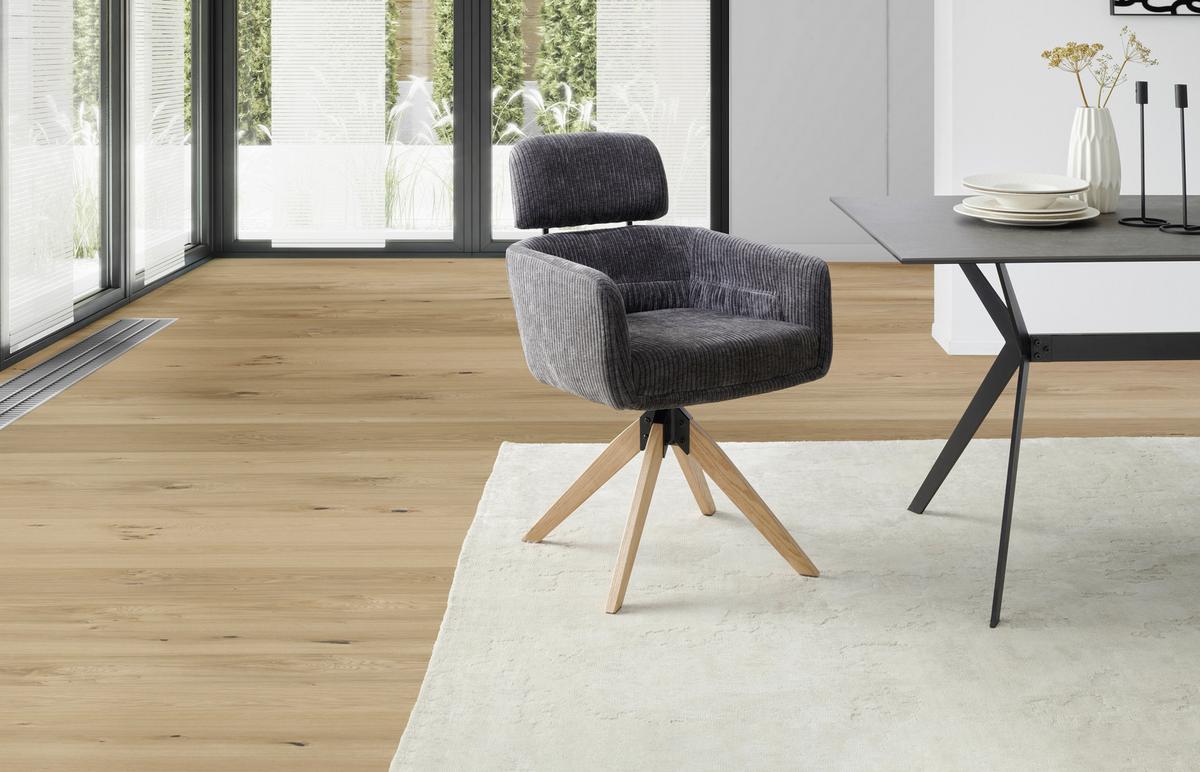 Armlehnstuhl Mattis Cord Anthrazit, B: 60 cm - Anthrazit/Naturfarben, KONVENTIONELL, Holz/Textil (60/90/69cm) - Livetastic