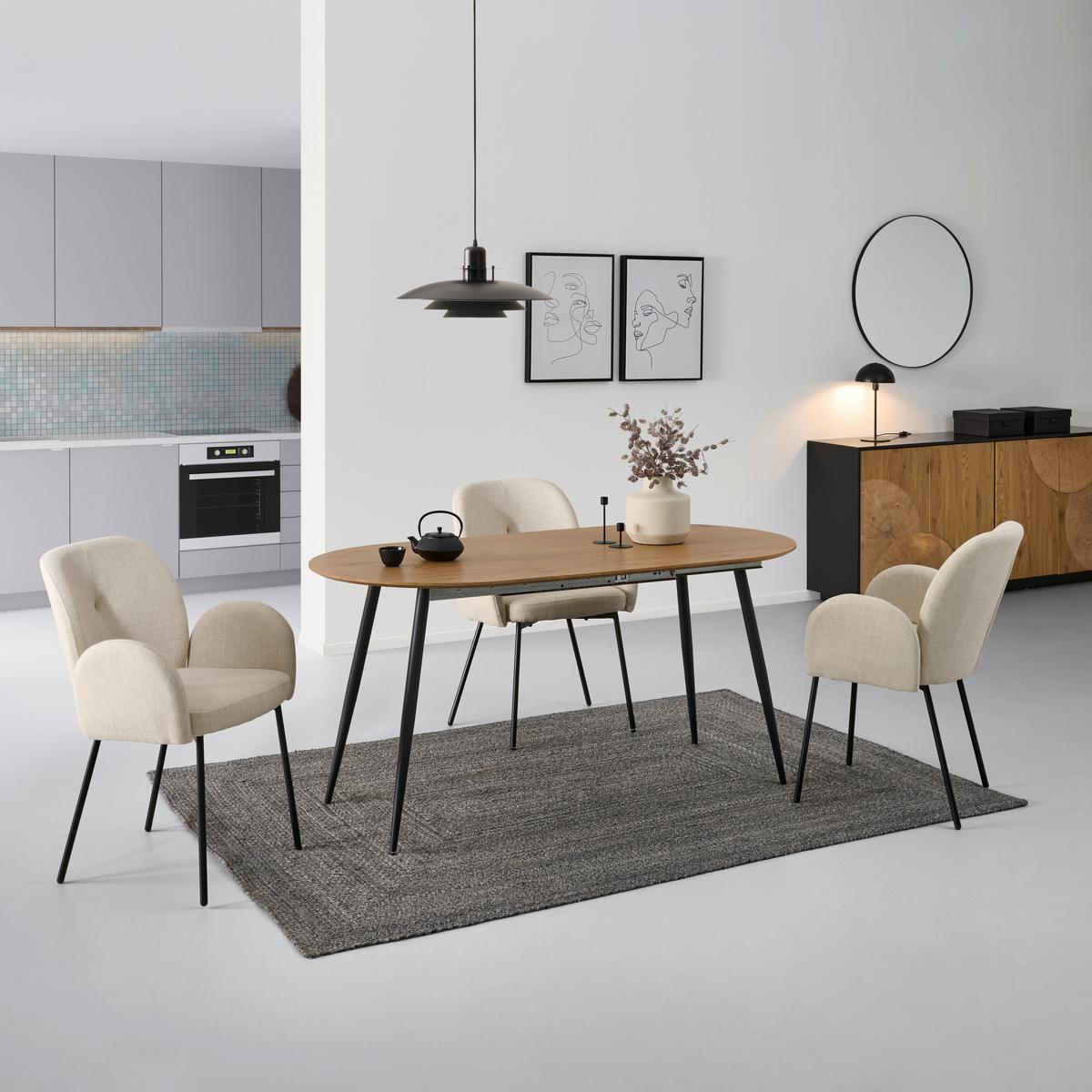 Ausziehtisch Lias 120 Az Mdf Eiche Dekor, B: 120-160 Cm - Eichefarben/Schwarz, KONVENTIONELL, Holzwerkstoff/Metall (120-160/75/80cm) - MID.YOU