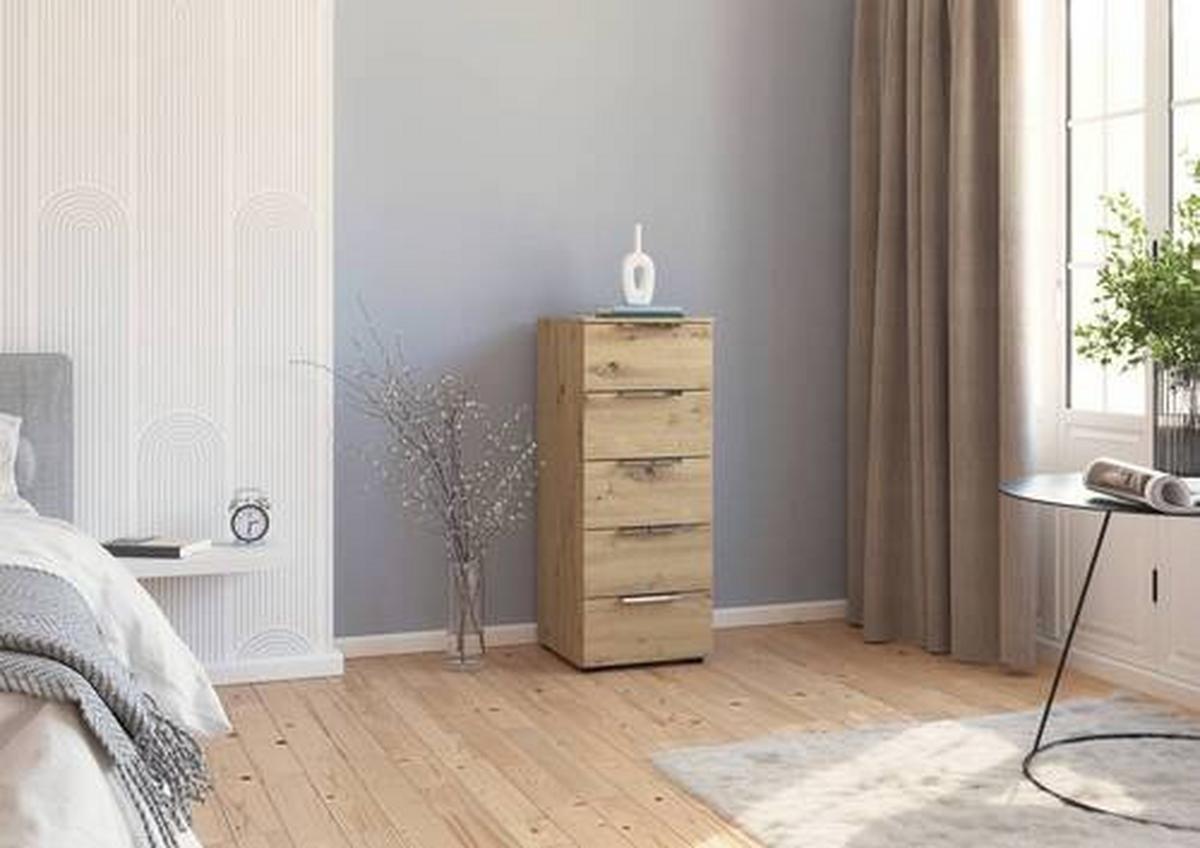 Kommode 40 cm Eiche Artisan - Chromfarben/Schwarz, MODERN, Holzwerkstoff (40/100/42cm) - Rauch Möbel