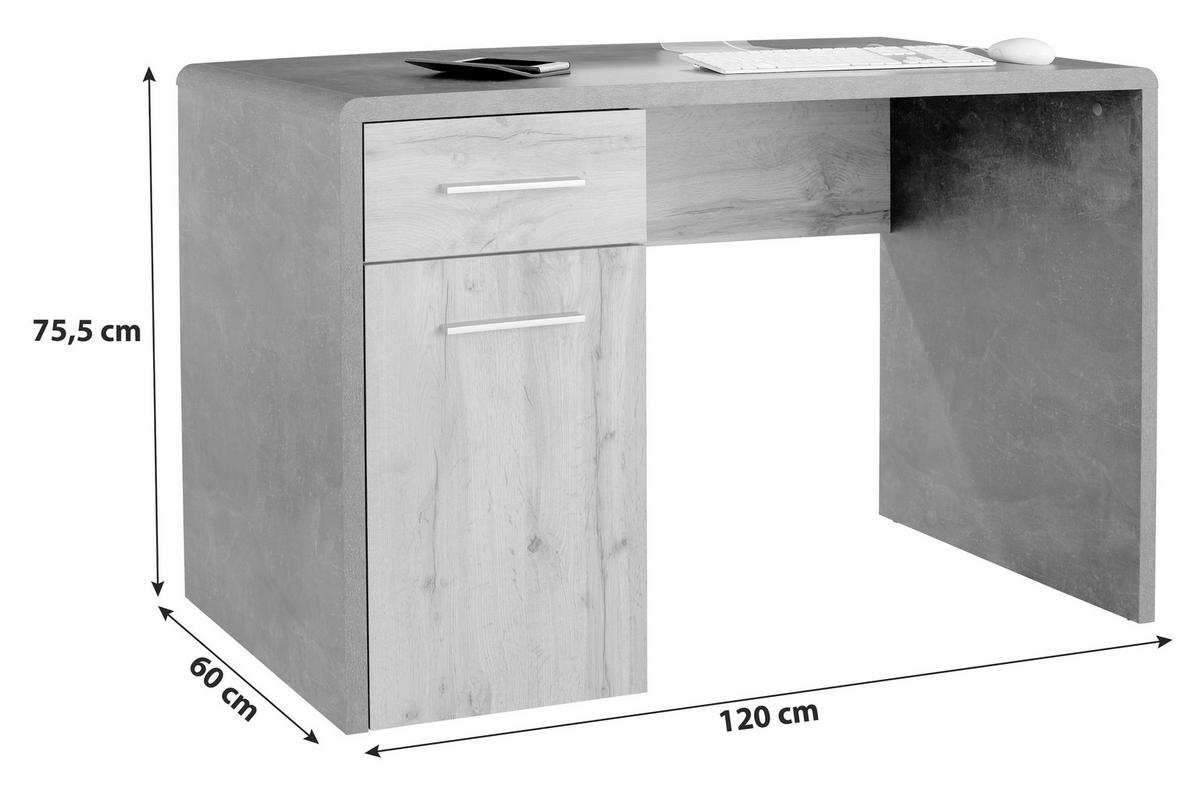 Schreibtisch mit Stauraum B 120cm H 75,5cm Fontana New - Eichefarben/Dunkelgrau, MODERN, Holzwerkstoff (120/75,5/60cm)