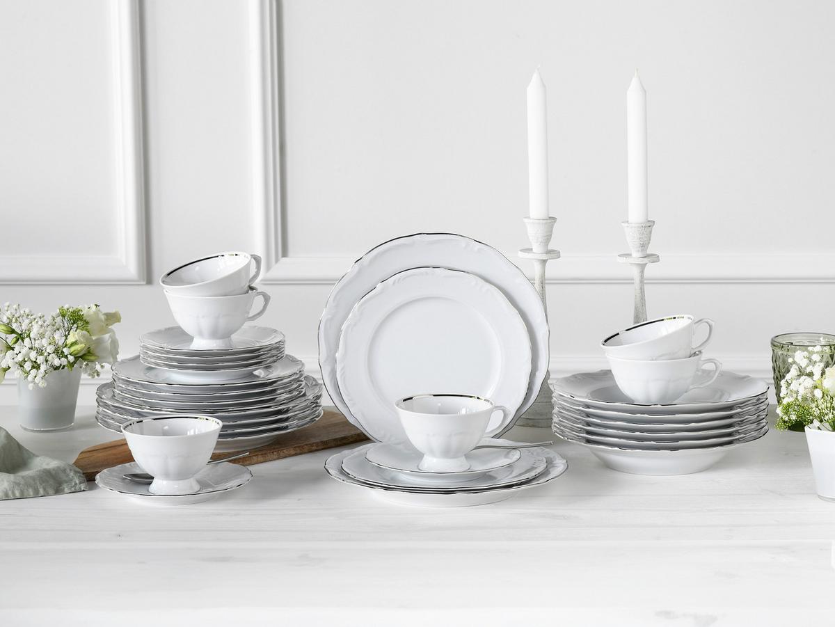 Kombiservice Maria Theresia Weiß, Platinfarben L: 44 cm - Platinfarben/Weiß, Basics, Keramik (44/28/33cm) - Creatable