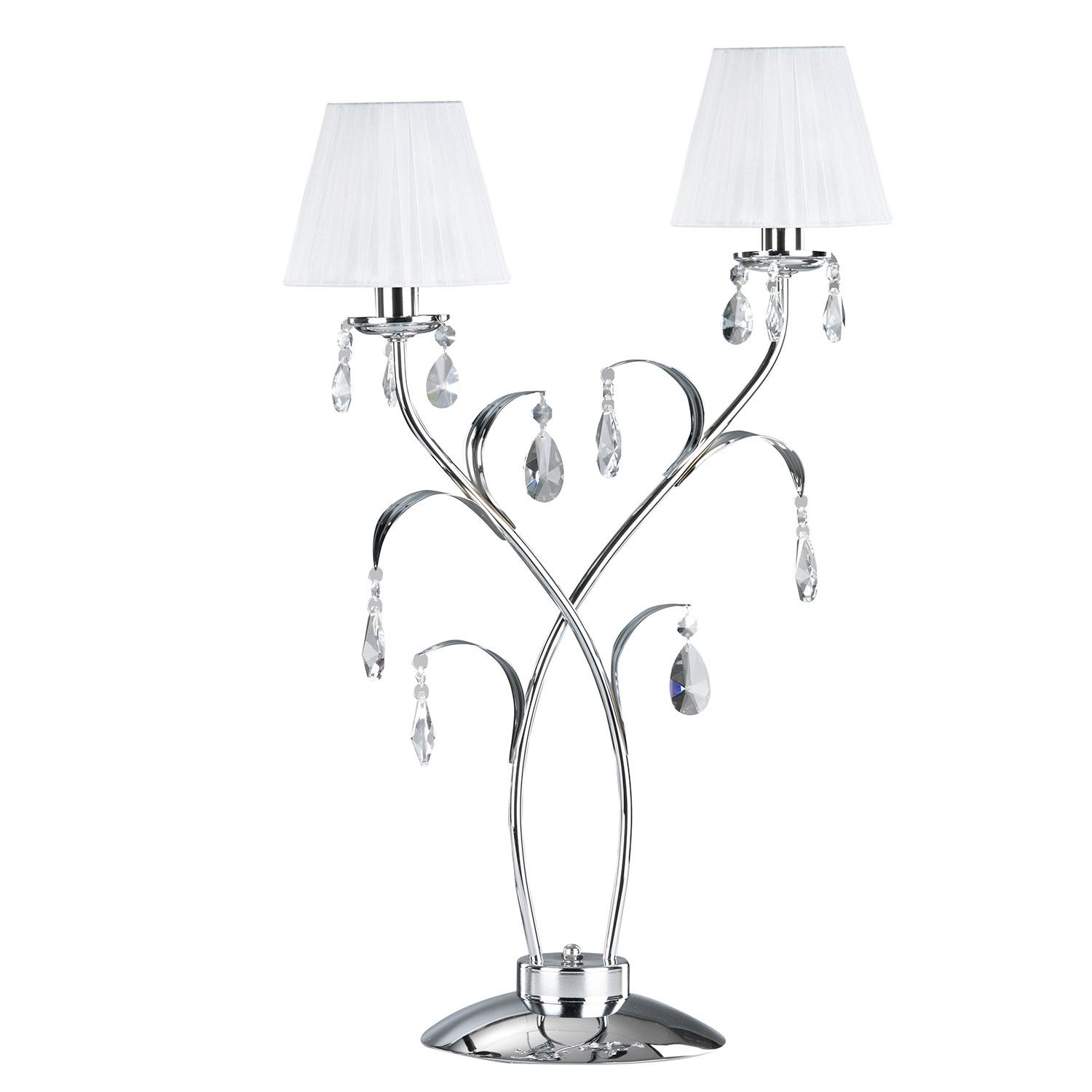 KRISTALL-TISCHLEUCHTE 4865/LG - Chromfarben/Weiß, KONVENTIONELL, Glas/Textil (45/70cm)