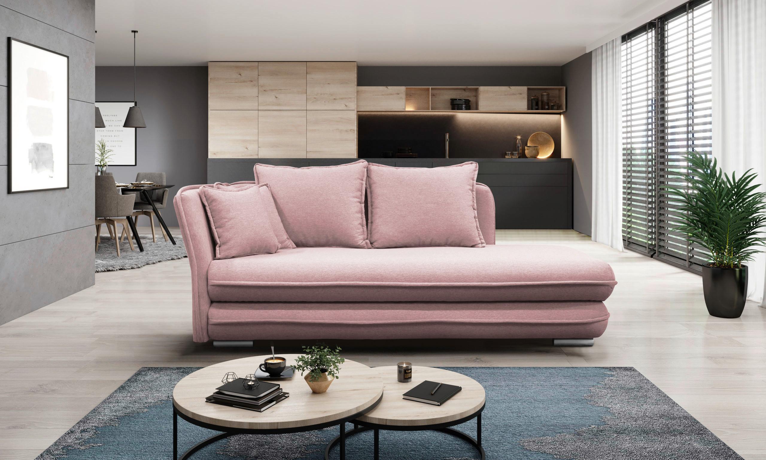 Liege Latte Rosa Inkl. Bettkasten Ottomane Links - Silberfarben/Rosa, Design, Textil (107/84/99/224cm) - MID.YOU