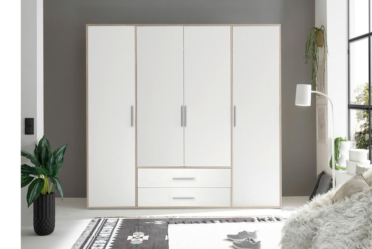 Drehtürenschrank 206cm Lembo San Remo/weiß - Weiß/Eiche San Remo, KONVENTIONELL, Holzwerkstoff (206/195/60cm)